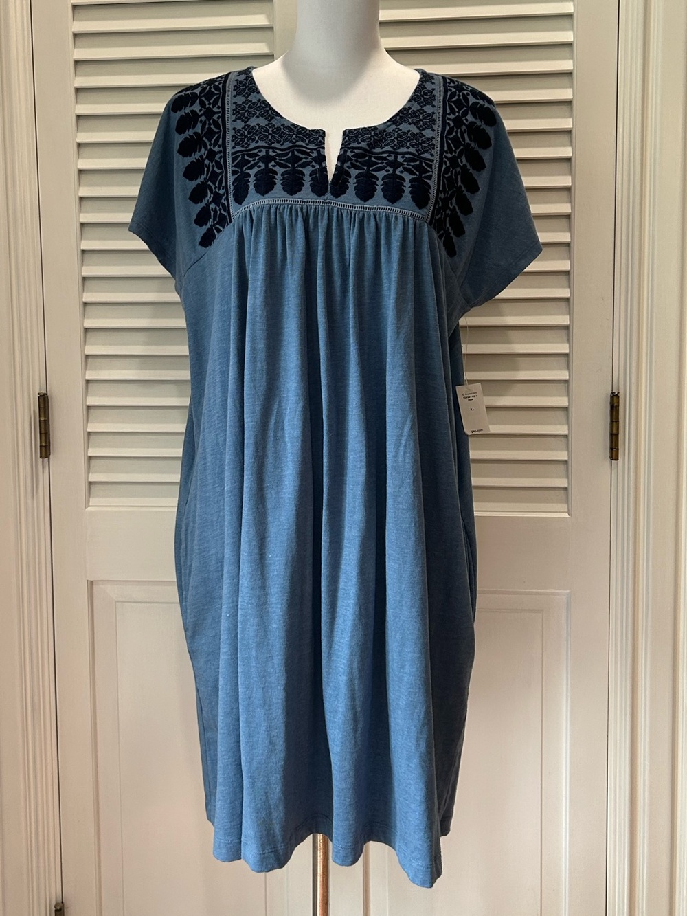 GAP Slate Blue Dress with Embroidered Yoke, NWT